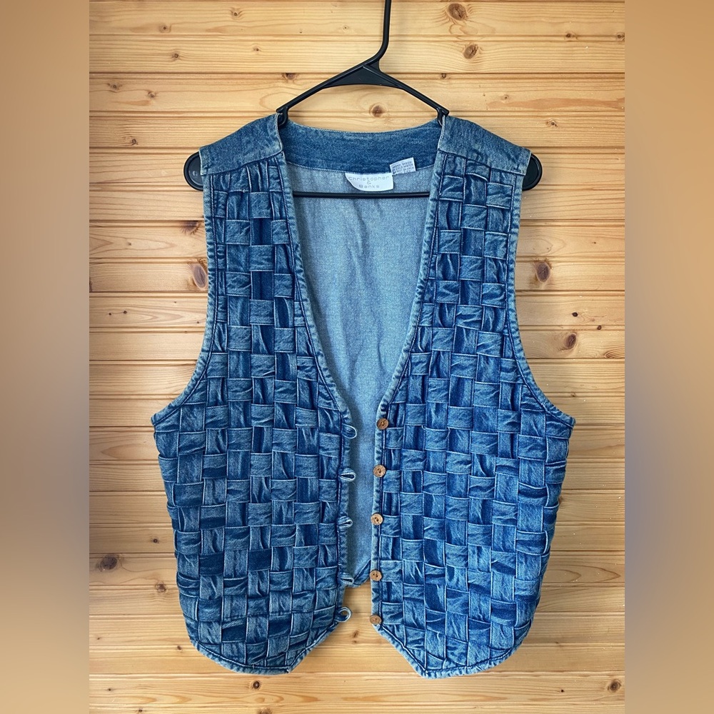 Christopher & Banks Denim Vest with Patchwork Design